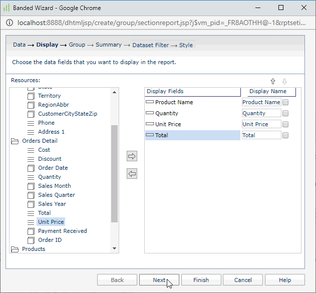 Add Banded Display Fields