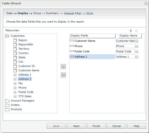 Add Table Display Fields