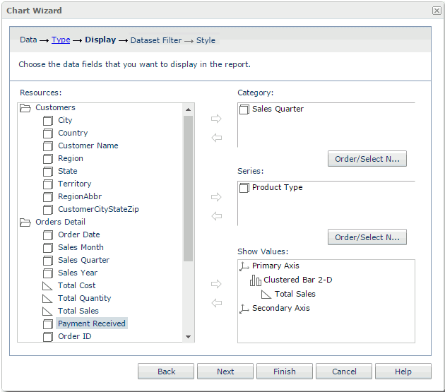 Add Chart Display Fields