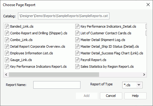 Choose Page Report dialog box