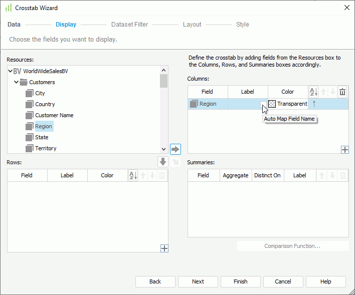 Crosstab Wizard - Display