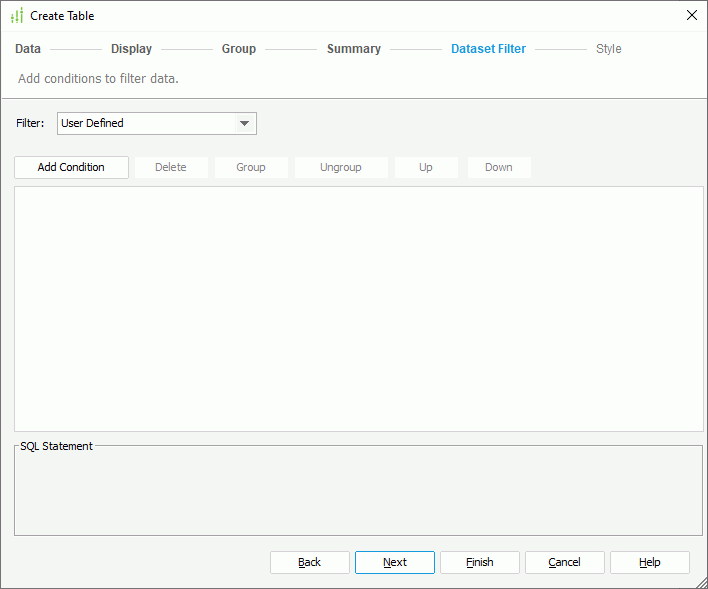 Create Table - Filter