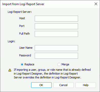Import from Report Server dialog box