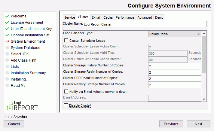 Installation - Cluster tab