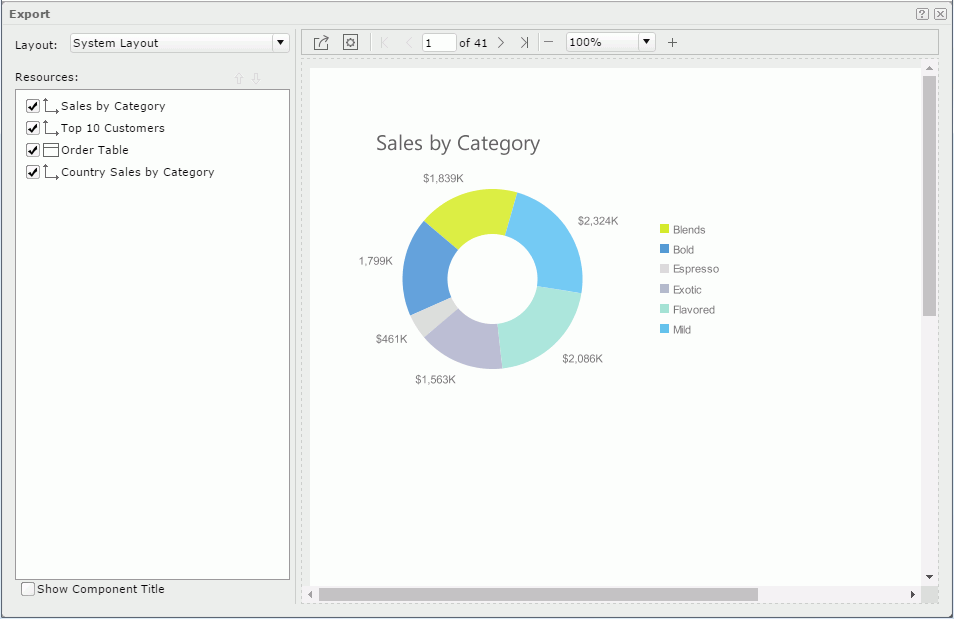 Export dialog - System Layout