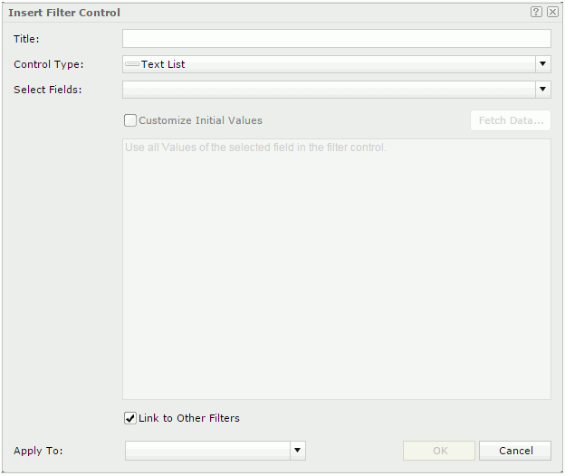 Insert Filter Control dialog