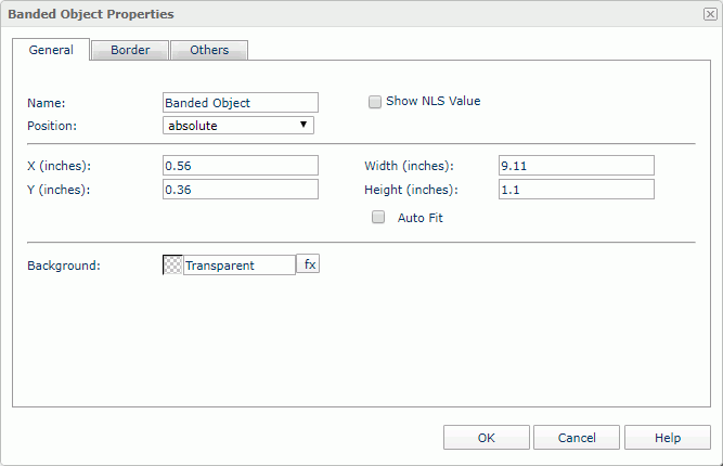 Banded Object Properties dialog box - General tab