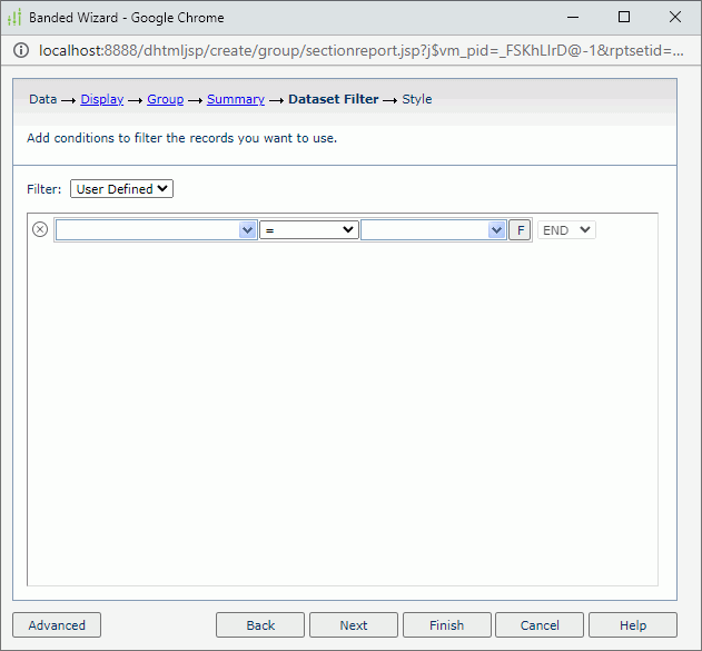 Banded Wizard - Dataset Filter screen