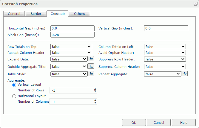 Crosstab Properties dialog box - Crosstab tab