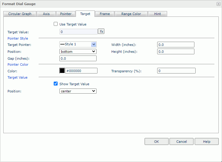 Format Dial Gauge dialog box - Target