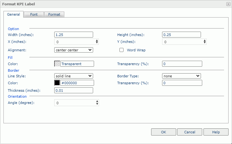 Format KPI Label dialog box - General