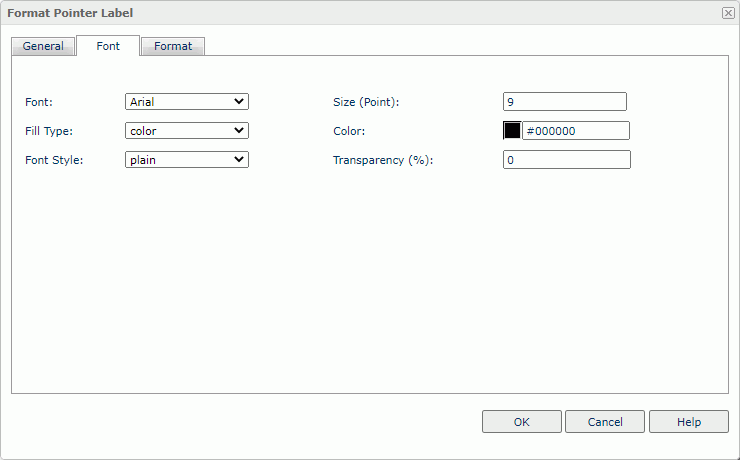 Format Pointer Label dialog box - Font