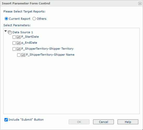 Insert Parameter Form Control dialog