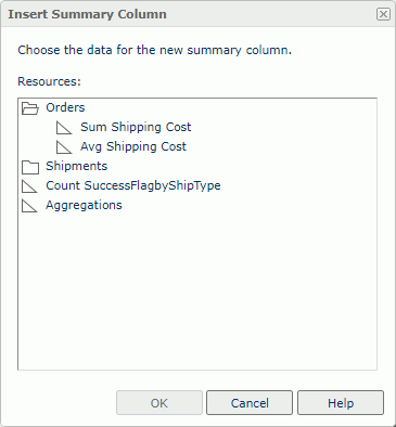 Insert Summary Column dialog box