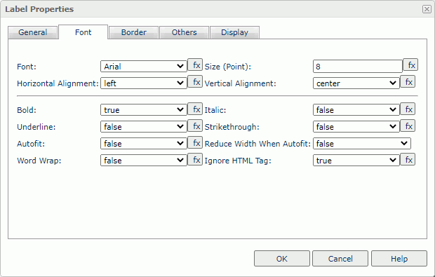 Label Properties dialog box - Font tab