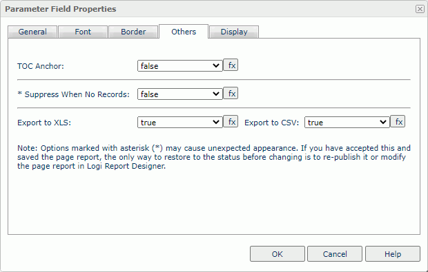 Parameter Field Properties dialog box - Others tab