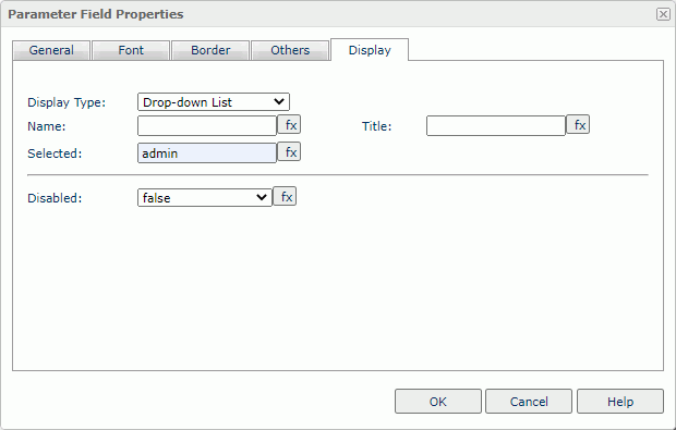 Parameter Field Properties dialog box - Drop-down List Display Type