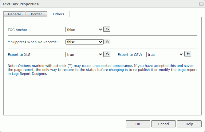 Text Box Properties dialog box - Others tab