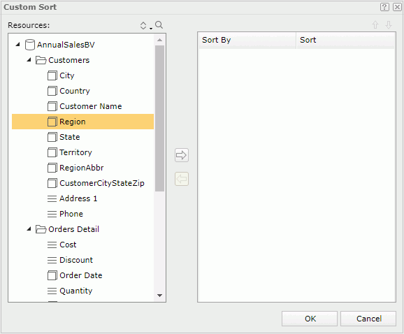 Custom Sort dialog