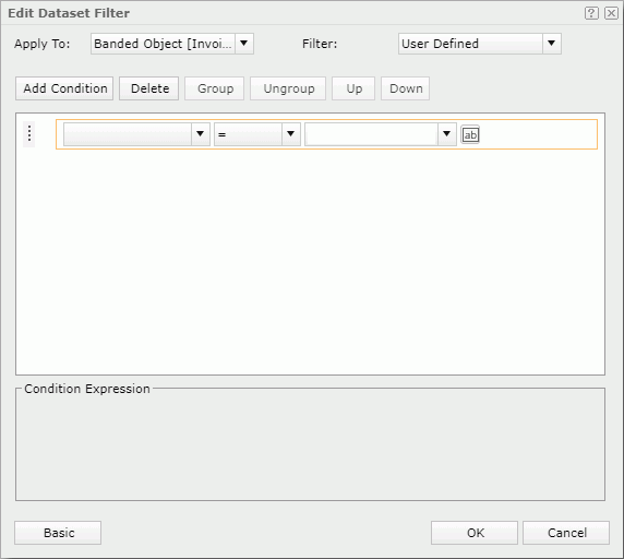 Edit Dataset Filter dialog box - Advanced mode