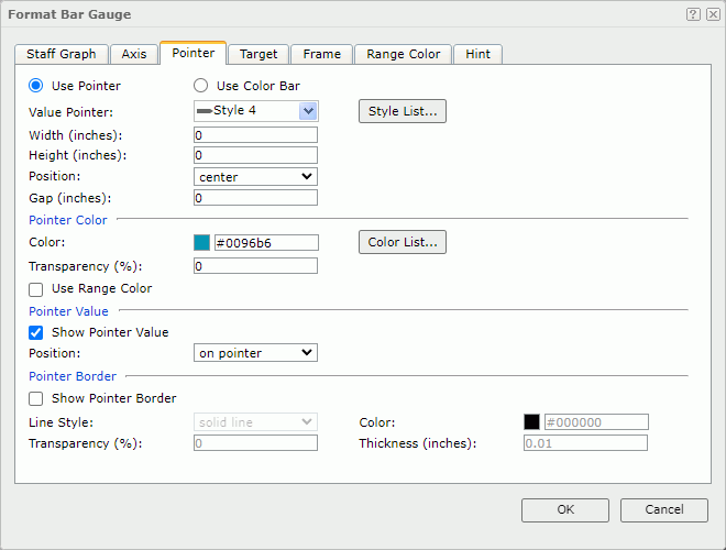 Format Bar Gauge dialog - Pointer