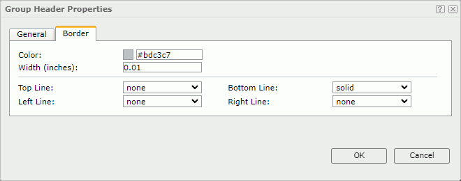 Group Header Properties dialog box - Border tab