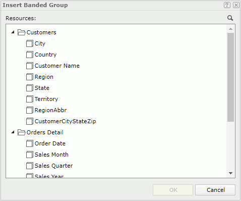 Insert Banded Group dialog