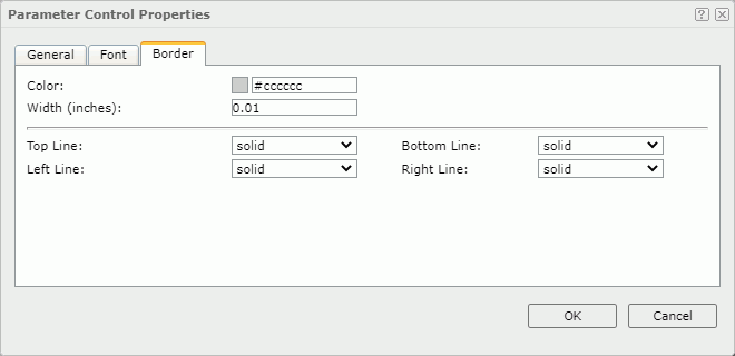 Parameter Control Properties dialog - Border tab