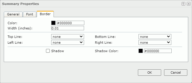 Summary Properties dialog - Border tab