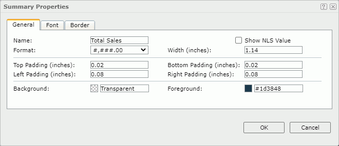 Summary Properties dialog - General tab