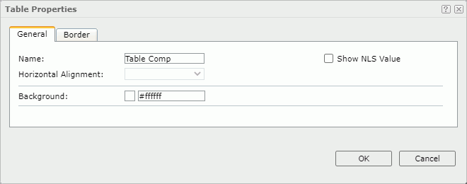 Table Properties dialog box - General tab