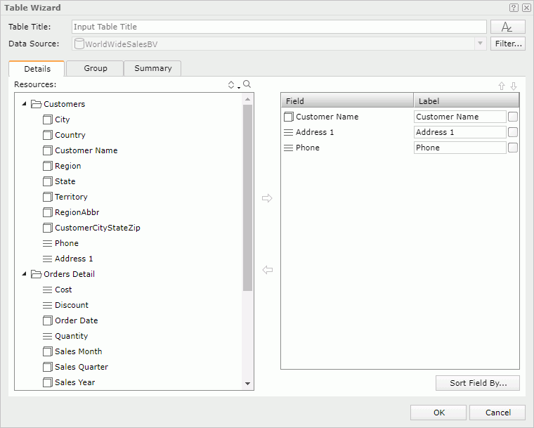 Table Wizard - Details