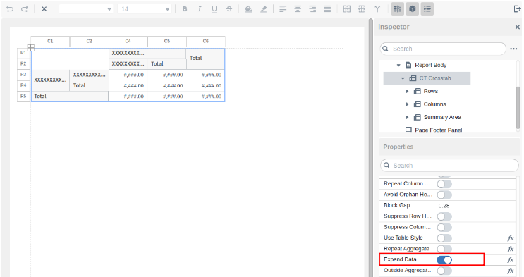 Expand Data Property of Crosstab