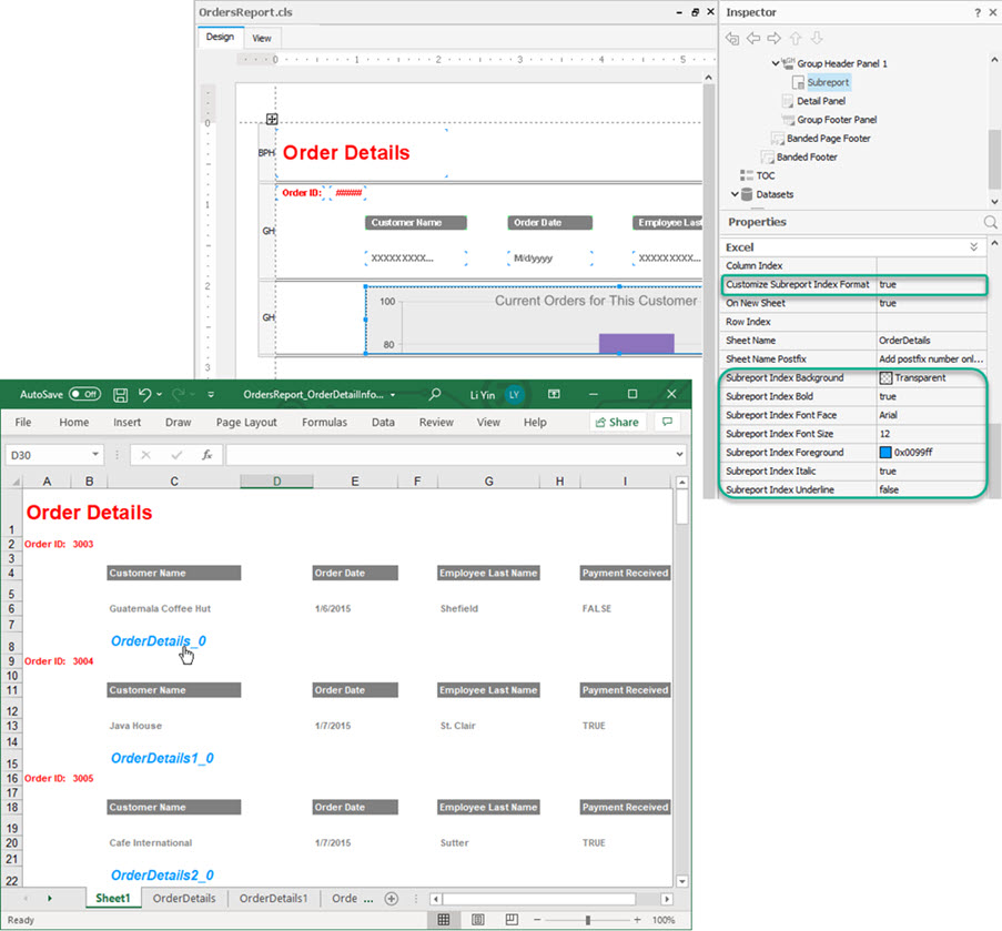 Customizable Subreport Index in Excel Output